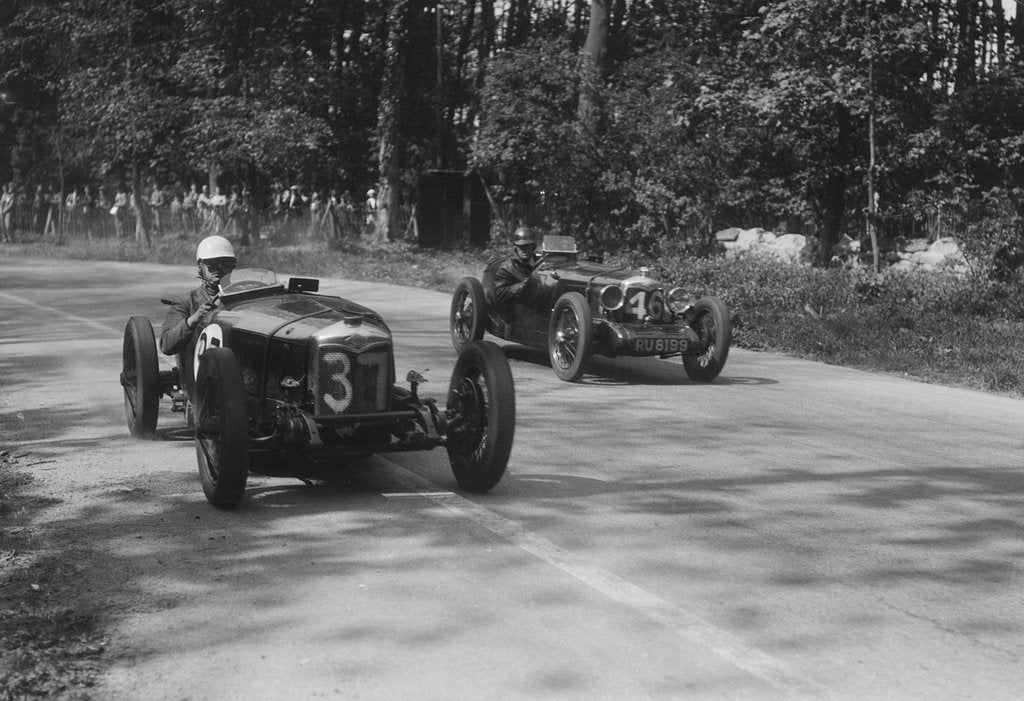 Detail of Two Riley Brooklands racing at Donington Park, Leicestershire, 1930s by Bill Brunell