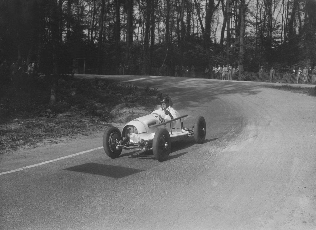 Detail of Riley offset-bodied single seater of Hector Dobbs racing at Donington Park, Leicestershire, 1935 by Bill Brunell