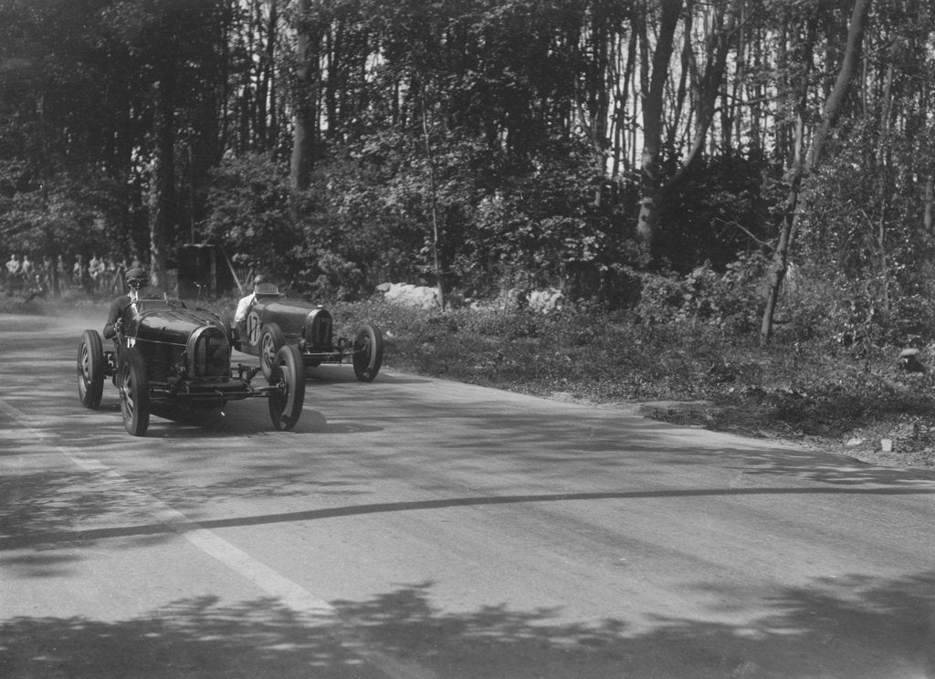 Detail of Bugattis of Jock Leith and Teddy Rayson racing at Donington Park, Leicestershire, 1935 by Bill Brunell