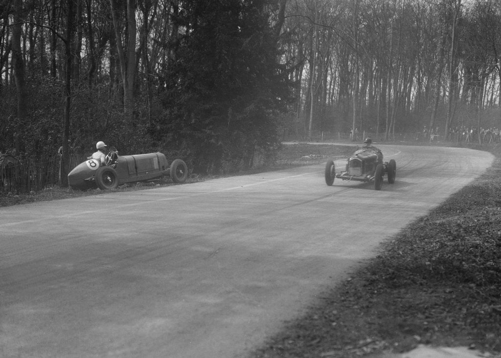 Detail of Dick Shuttleworth's Alfa Romeo passing Raymond Mays' crashed ERA, Donington Park, 1935 by Bill Brunell