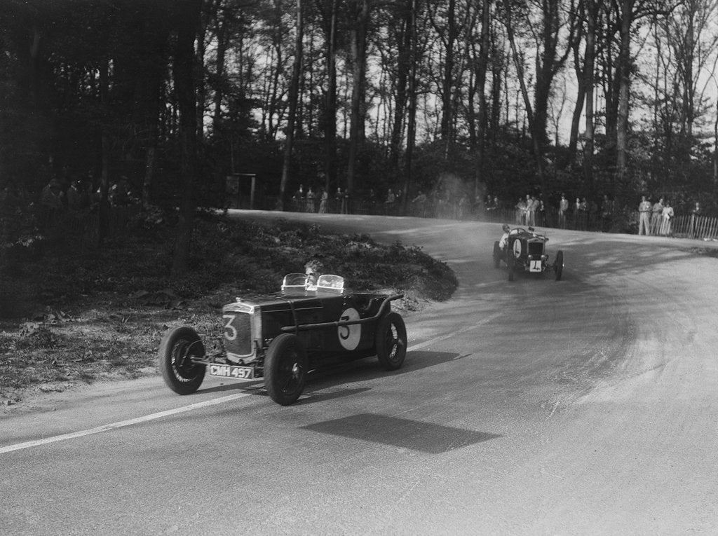 Detail of Two Frazer-Nash cars racing at Donington Park, Leicestershire, 1930s by Bill Brunell