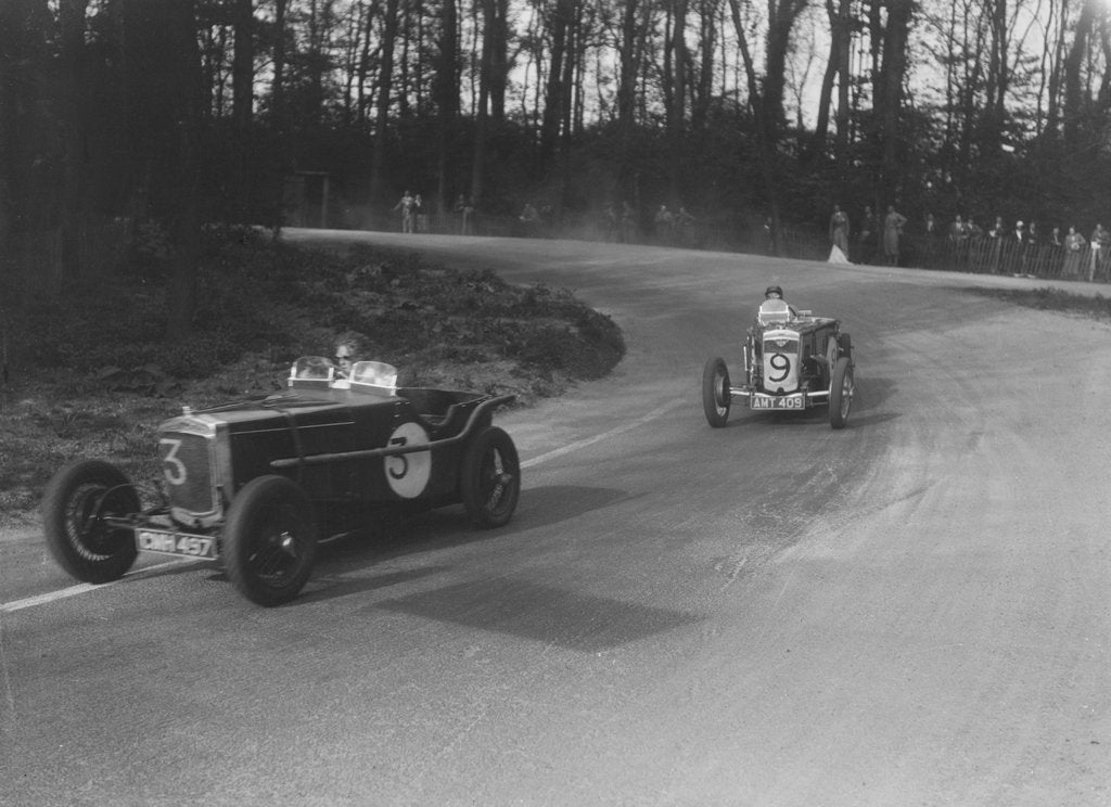 Detail of Two Frazer-Nash cars racing at Donington Park, Leicestershire, 1930s by Bill Brunell