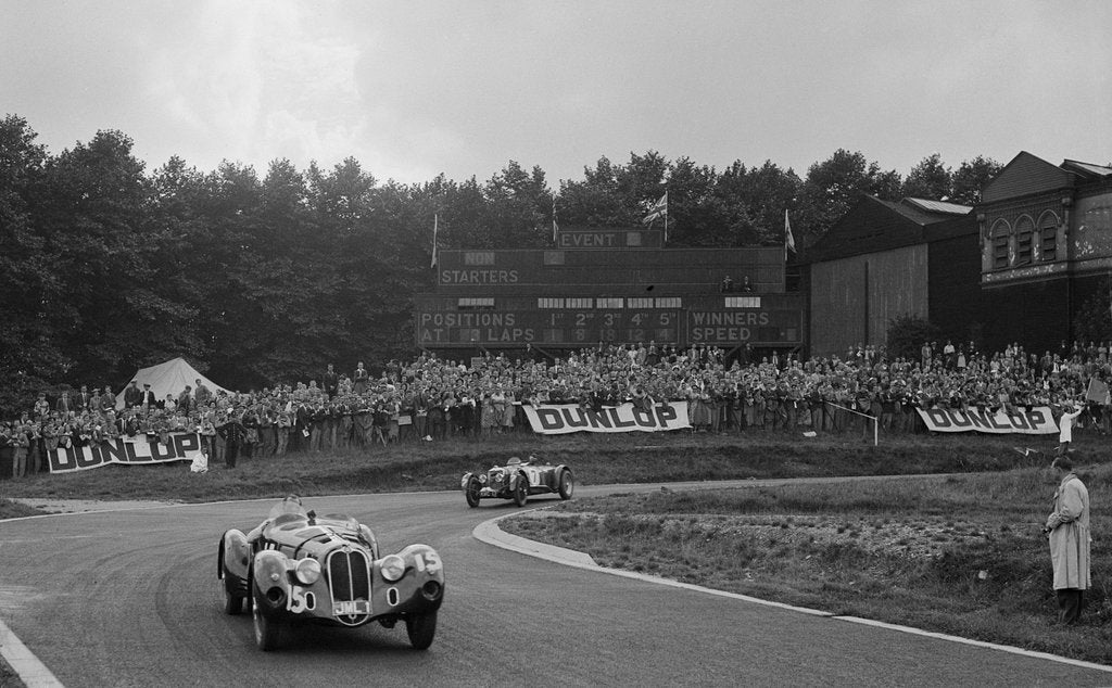 Detail of Alfa Romeo of Hugh Hunter leading a Riley at Crystal Palace, London, 1939 by Bill Brunell