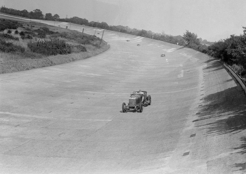 Detail of GL Baker's Minerva on Byfleet Banking, BARC meeting, Brooklands, Surrey, 1933 by Bill Brunell