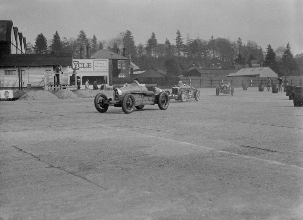 Detail of Two Bugatti Type 37s and an MG racing at Brooklands, Surrey, 1930s by Bill Brunell