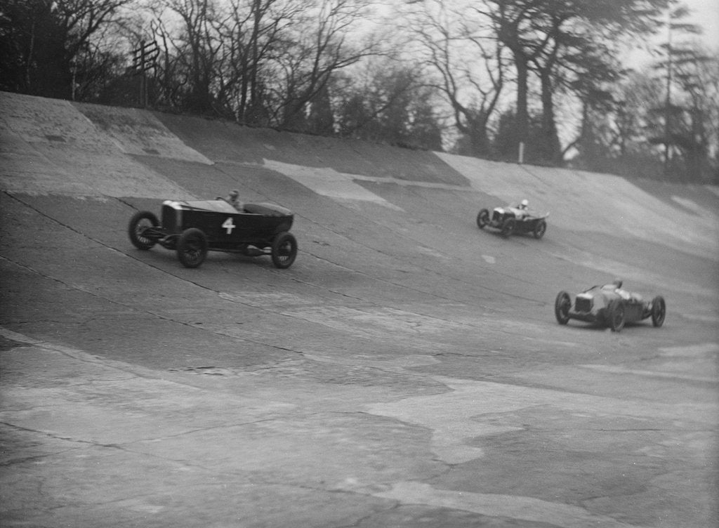 Detail of Vauxhall, Riley and Amilcar racing at a BARC meeting, Brooklands, Surrey, 1931 by Bill Brunell