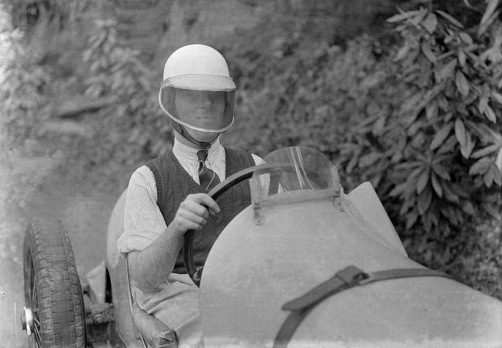 Detail of Charles Mortimer behind the wheel of a MG KN Special, c1930s by Bill Brunell