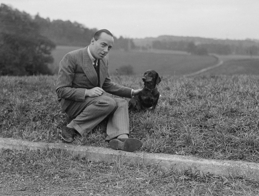 Detail of British racing driver Charles Mortimer and his pet dachshund, c1930s by Bill Brunell