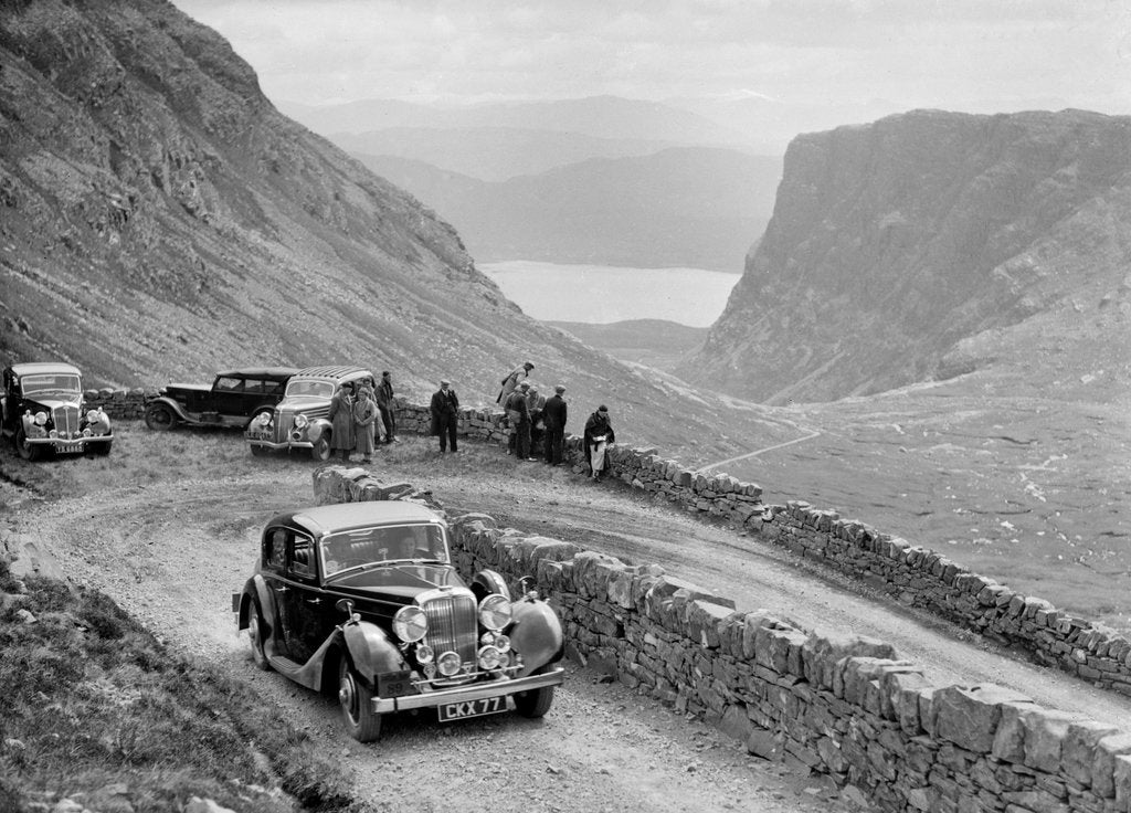Detail of SS Jaguar saloon of DS Hand competing in the RSAC Scottish Rally, 1936 by Bill Brunell