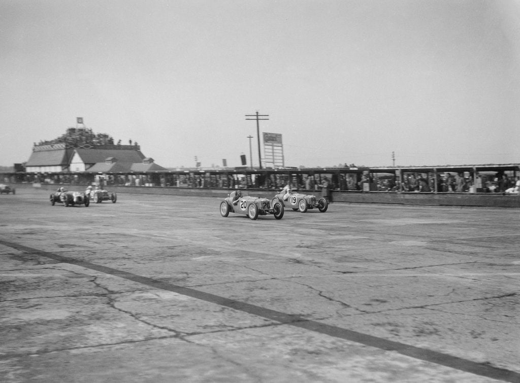 Detail of Rileys of Cyril Whitcroft and AG Miller competing in the BRDC 500 Mile Race, Brooklands, 1931 by Bill Brunell