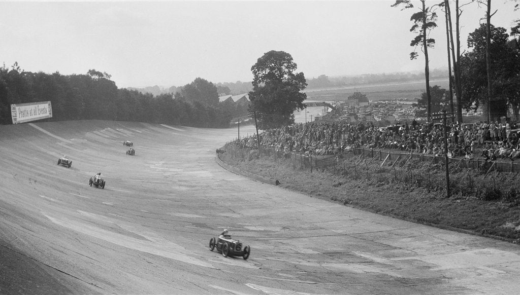 Detail of Austin 7 of Charles Goodacre and MG C of the Earl of March, BRDC 500 Mile Race, Brooklands, 1931 by Bill Brunell