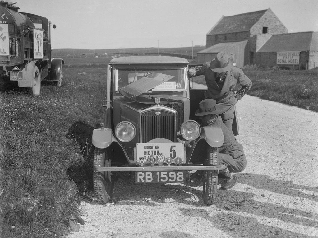 Detail of 'Boy Blue 2', Wolseley Hornet saloon of DEM Douglas-Morris, B&HMC Brighton Motor Rally, 1930 by Bill Brunell