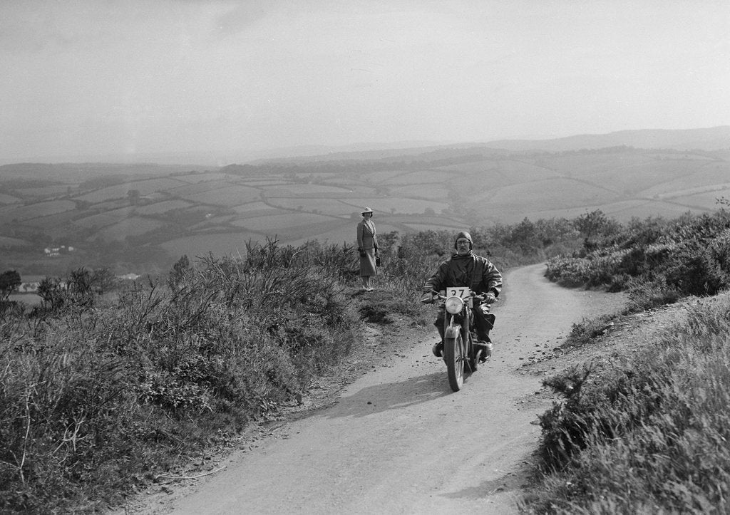 Detail of 494 cc BMW motorcycle competing in the MCC Torquay Rally, 1938 by Bill Brunell
