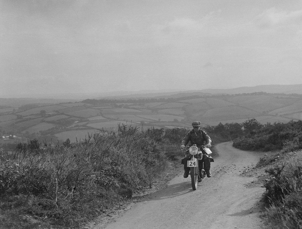 Detail of Motorcycle competing in the MCC Torquay Rally, 1938 by Bill Brunell