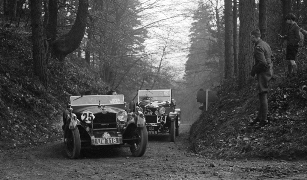 Detail of SD Marr's Tracta open sports and R Peaty's Singer open 4-seater at the JCC Half-Day Trial, 1930 by Bill Brunell