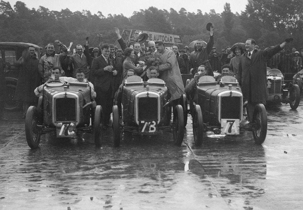 Detail of Three Austin 7 TT type Ulsters at the LCC Relay Grand Prix, Brooklands, 1931 by Bill Brunell