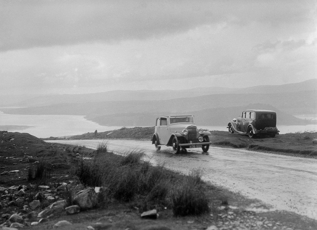 Detail of Austin sports saloon of Mrs MS Flewitt competing in the RSAC Scottish Rally, 1934 by Bill Brunell