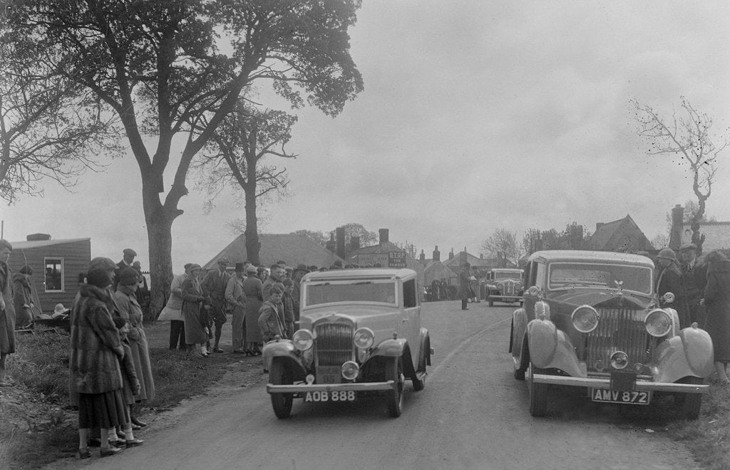 Detail of Austin sports saloon of Mrs MS Flewitt and Rolls-Royce saloon at the RSAC Scottish Rally, 1934 by Bill Brunell