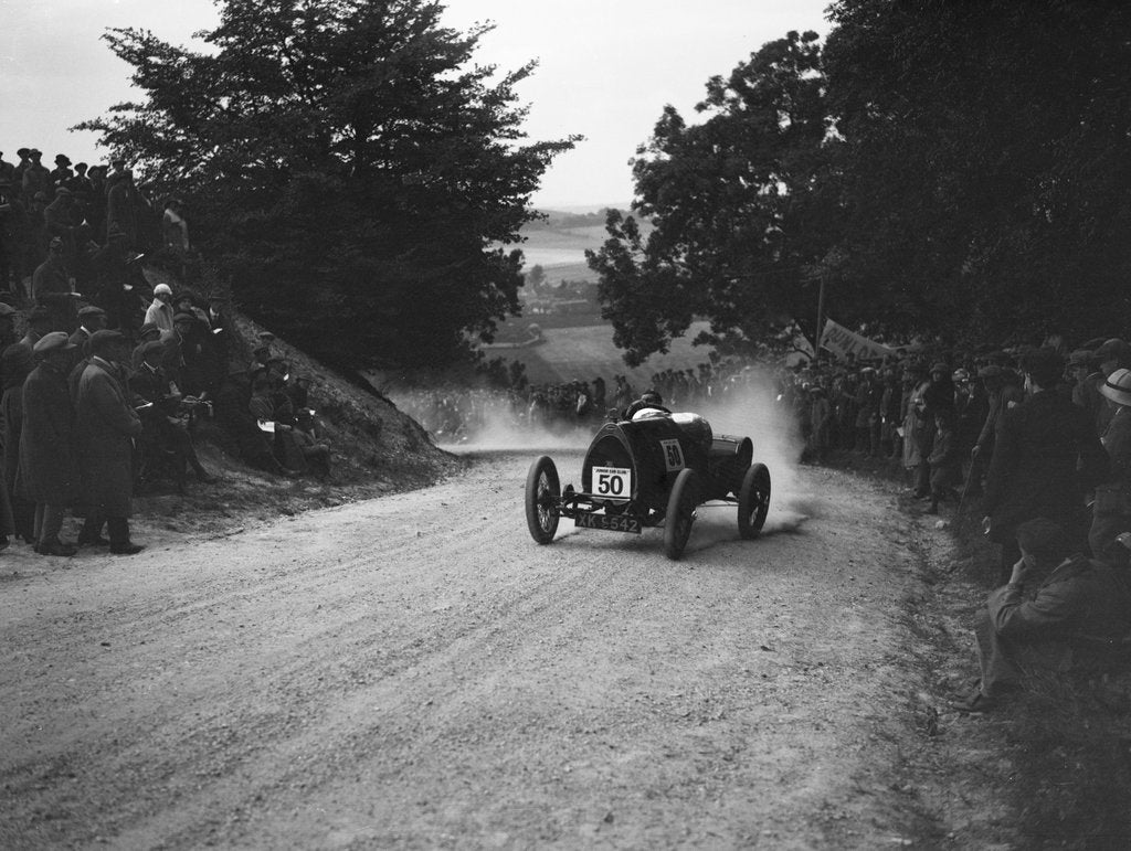 Detail of Bugatti Brescia competing in a JCC hillclimb, South Harting, Sussex, 1922 by Bill Brunell