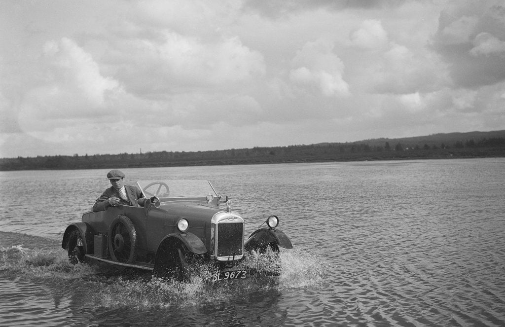 Detail of HG Pope driving a GWK through water at a demonstration event, Frensham Common Pond, Surrey, 1922 by Bill Brunell
