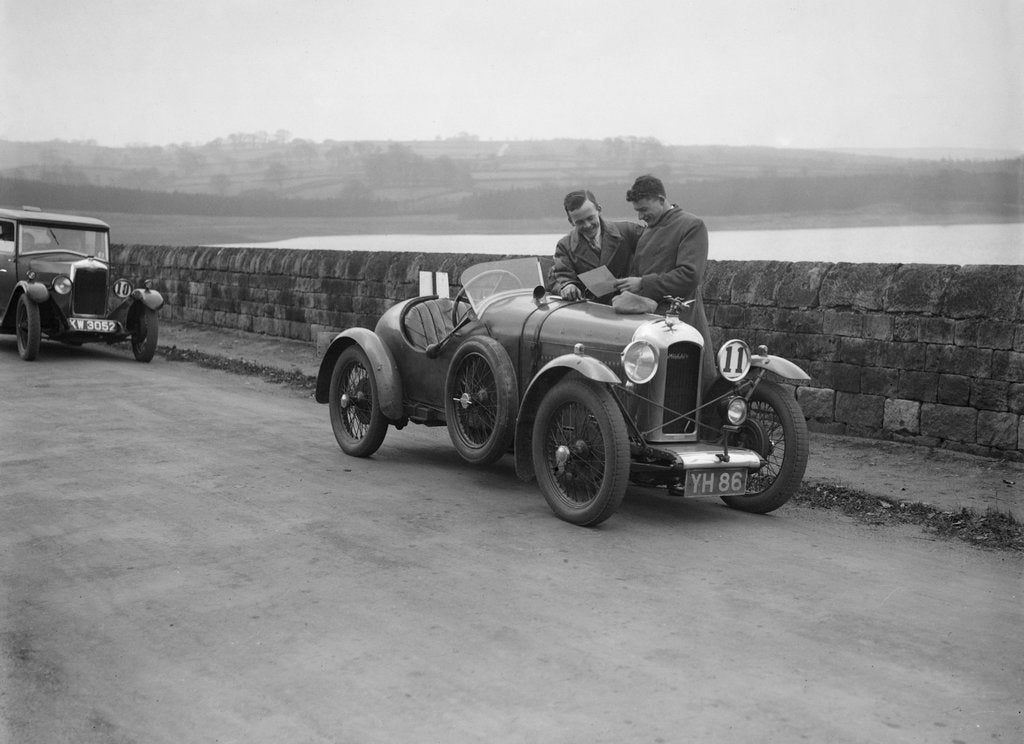 Detail of Amilcar and Riley 9 at the Ilkley & District Motor Club Trial, Fewston Reservoir, Yorkshire, 1930s by Bill Brunell