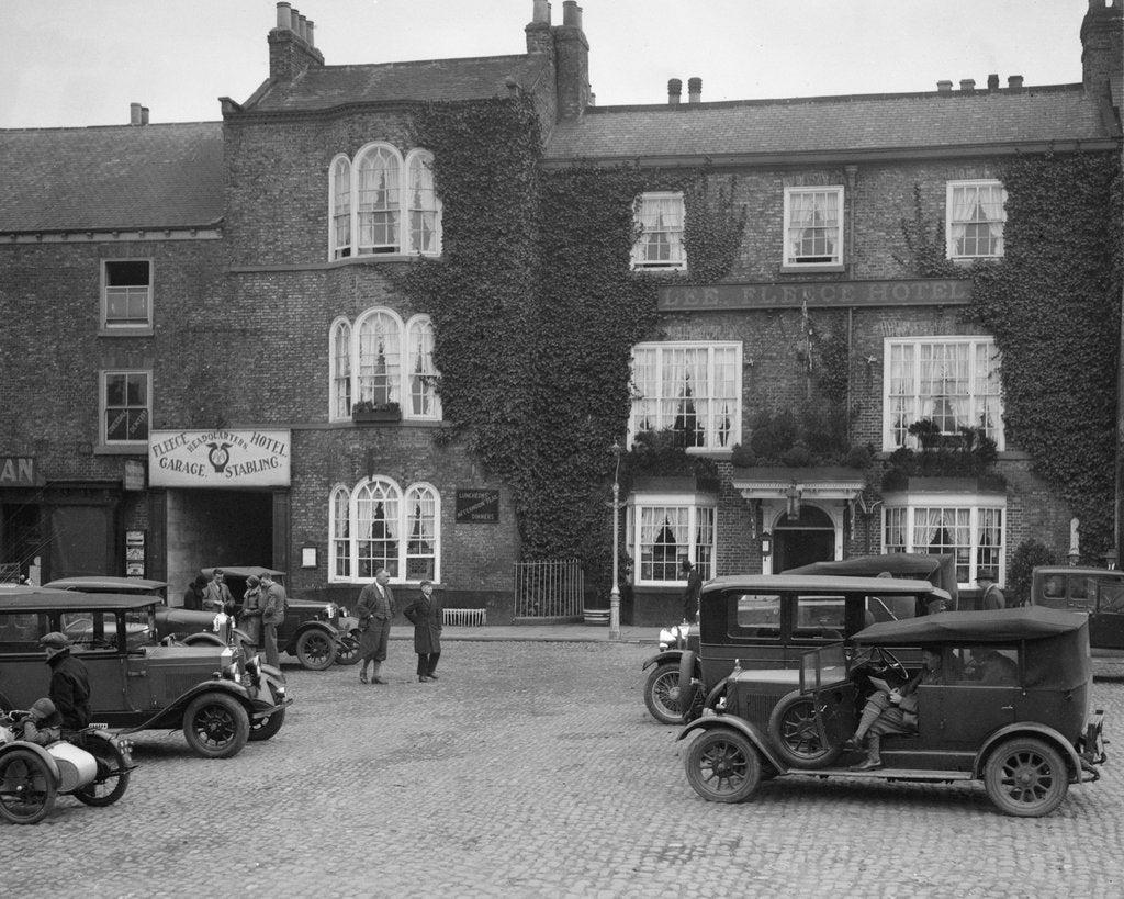 Detail of Cars parked outside the Fleece Hotel, Thirsk, Yorkshire, Ilkley & District Motor Club Trial, 1930s by Bill Brunell
