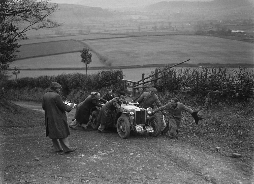 Detail of MG PB of K Scales getting a push during the MG Car Club Midland Centre Trial, 1938 by Bill Brunell