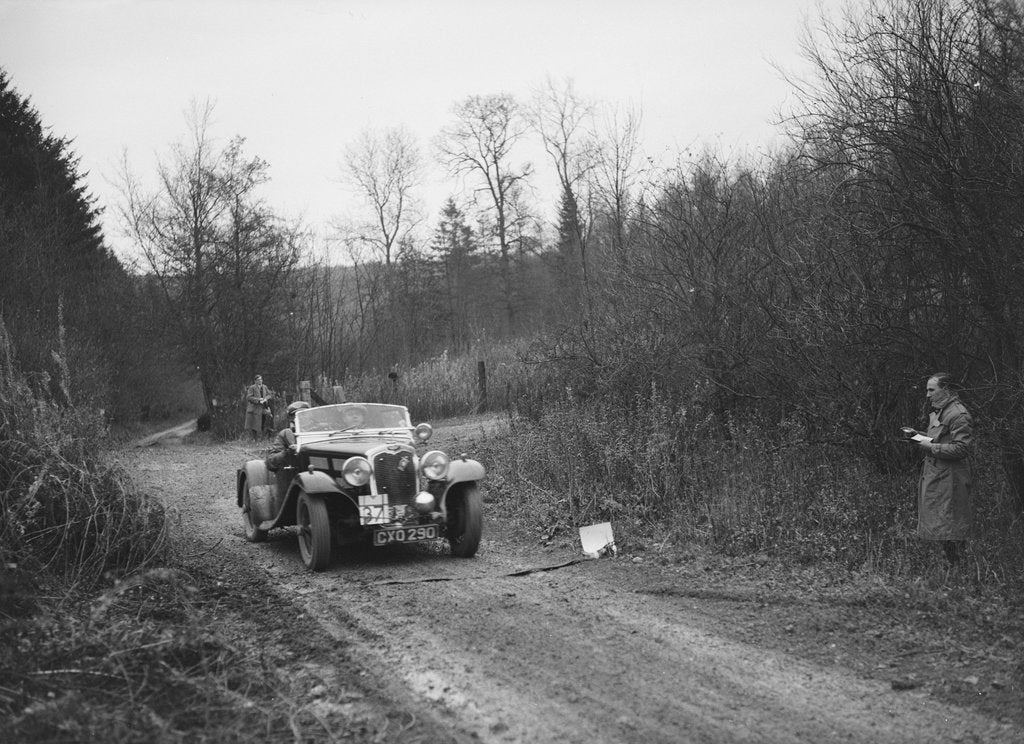 Detail of Triumph Gloria Southern Cross competing in the Great West Motor Club Thatcher Trophy, 1938 by Bill Brunell