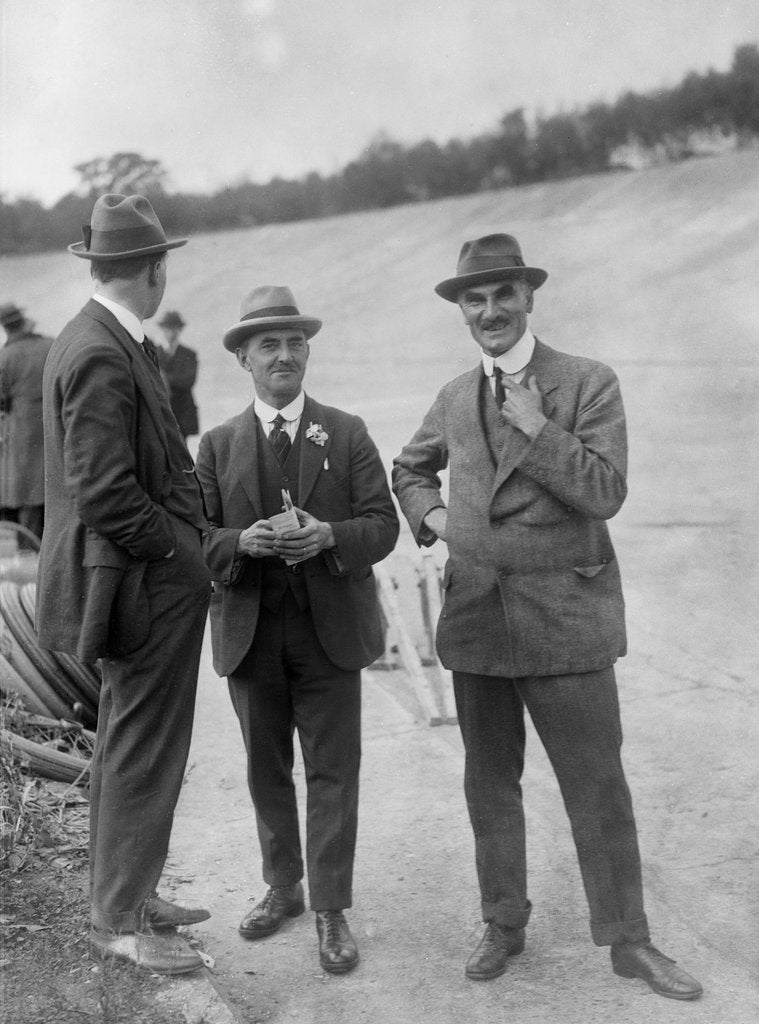 Detail of John Portwine and Selwyn Edge of AC Cars at Brooklands motor racing circuit, Surrey, c1921 by Bill Brunell