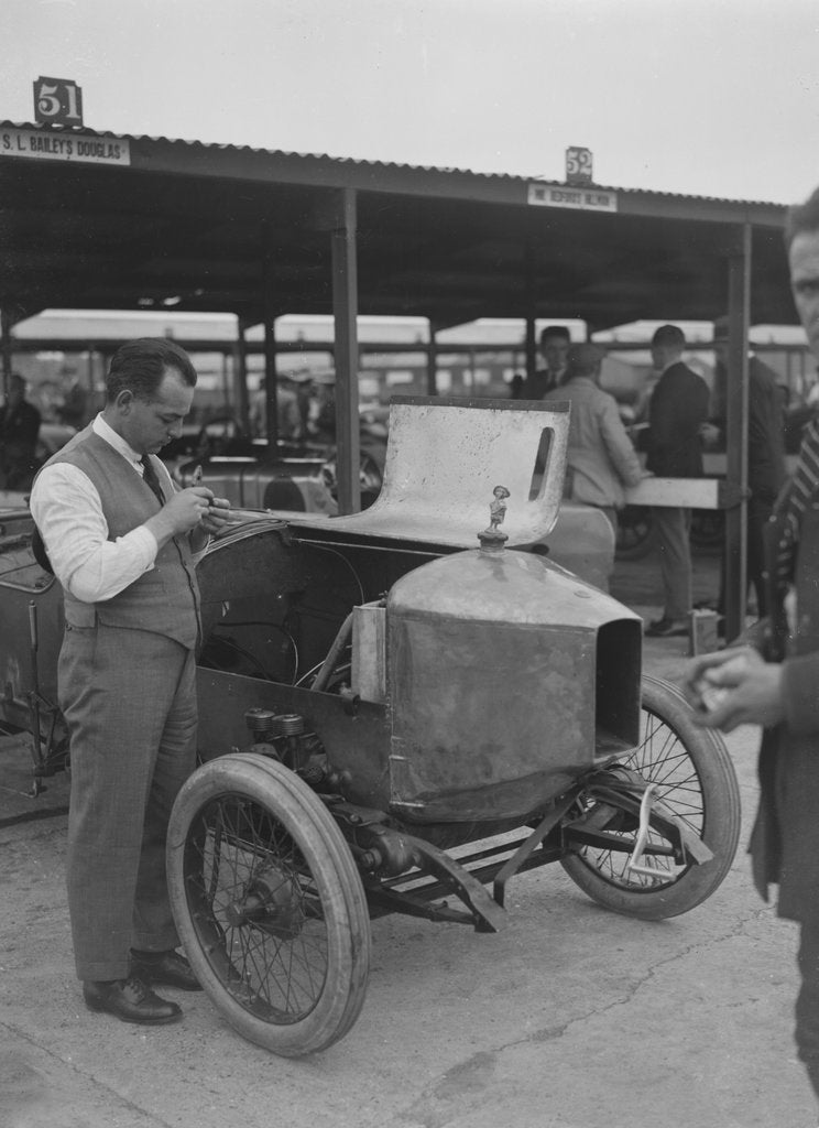 Detail of Douglas racing car of SL Bailey at the JCC 200 Mile Race, Brooklands, Surrey, 1921 by Bill Brunell