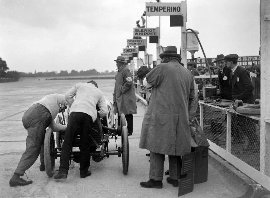 Detail of Temperino of JS Wood in the pits at the JCC 200 Mile Race, Brooklands, Surrey, 1921 by Bill Brunell