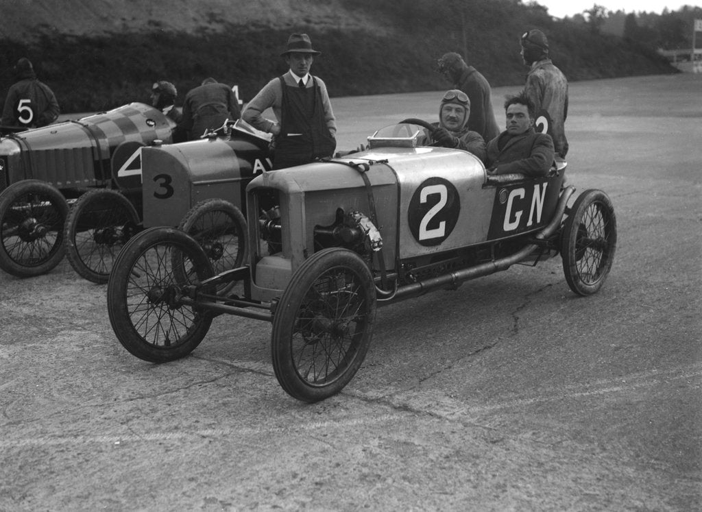 Detail of GN, AV and Deemster racing cars at the JCC 200 Mile Race, Brooklands, Surrey, 1921 by Bill Brunell