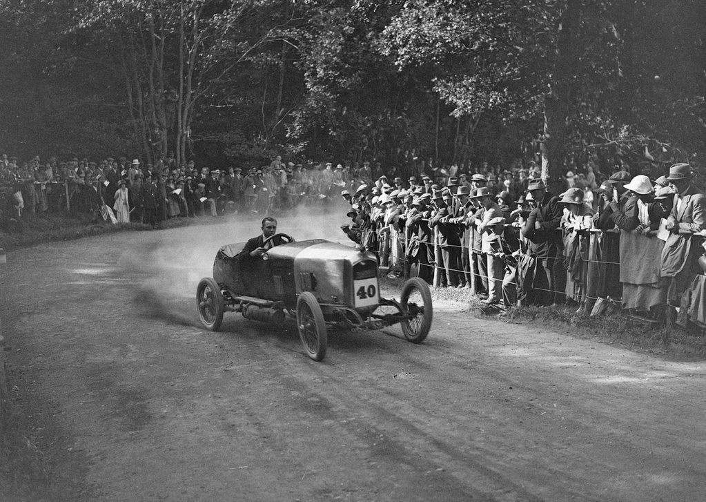 Detail of Unidentified open 4-seater competing in the MAC Shelsley Walsh Hillclimb, Worcestershire, 1923 by Bill Brunell