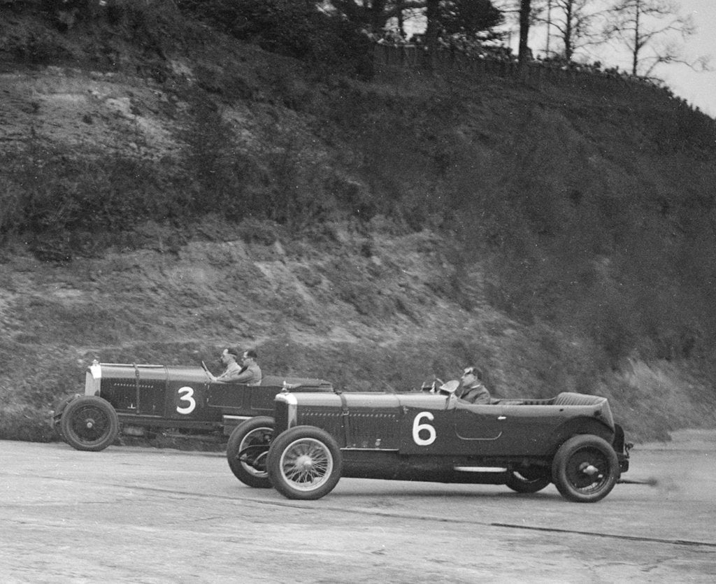 Detail of Sunbeam of BO Davis and Bentley of Major H Butler racing at a BARC meeting, Brooklands, 1930 by Bill Brunell