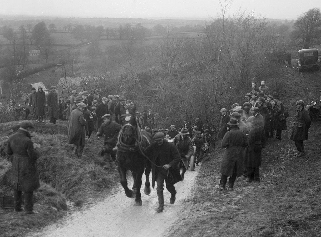 Detail of Horse towing a car up Ibberton Hill, Dorset, MCC Exeter Trial, 1930 by Bill Brunell