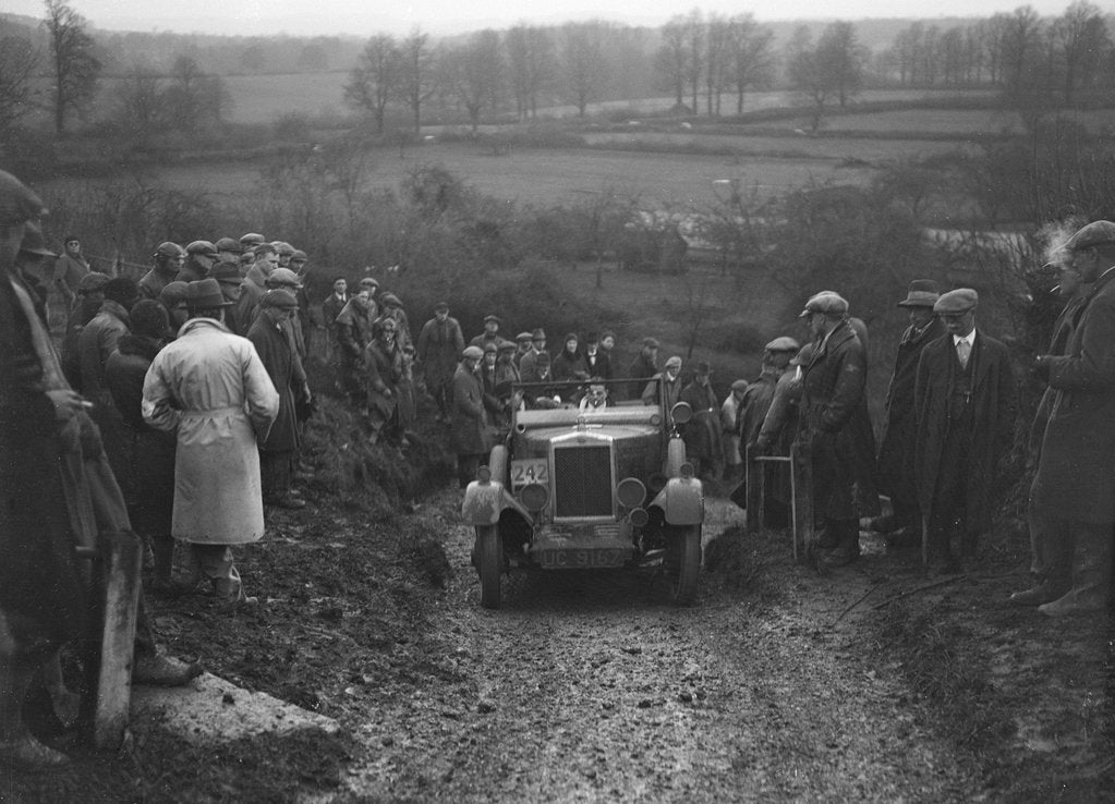 Detail of Morris Cowley of RJ Barker competing in the MCC Exeter Trial, Ibberton Hill, Dorset, 1930 by Bill Brunell