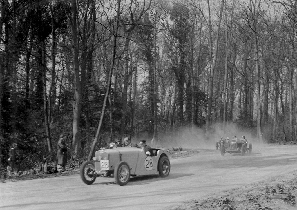 Detail of Singer of JR Baker leading a Riley at Coppice Corner, Donington Park, Leicestershire, 1933 by Bill Brunell