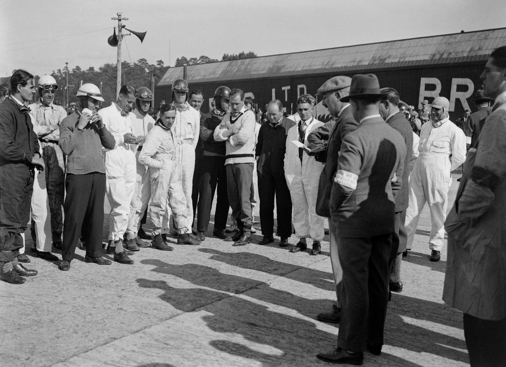 Detail of Drivers being addressed at the JCC 200 Mile Race, Brooklands, 1926 by Bill Brunell