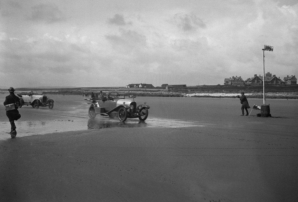 Detail of Bentley of ER Insole and Austin of RW Thomas competing in the Porthcawl Speed Trials, Wales, 1922 by Bill Brunell