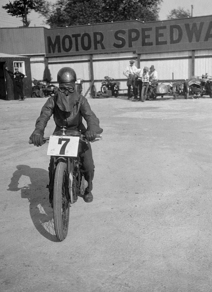 Detail of A rider at Lea Bridge speedway circuit, Leyton, London, 1928 by Bill Brunell