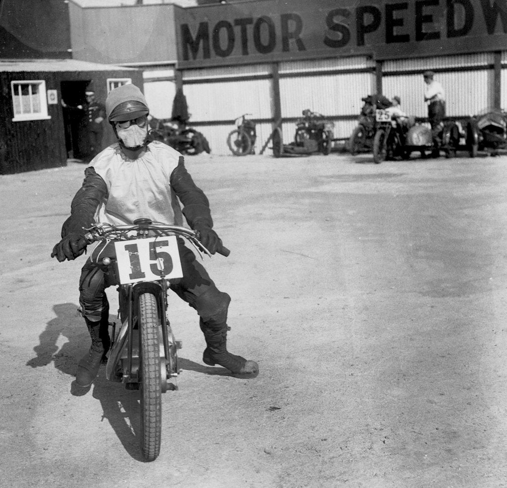 Detail of A rider at Lea Bridge speedway circuit, Leyton, London, 1928 by Bill Brunell