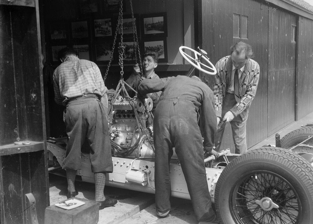 Detail of Working on Raymond Mays' Vauxhall-Villiers, c1930s by Bill Brunell