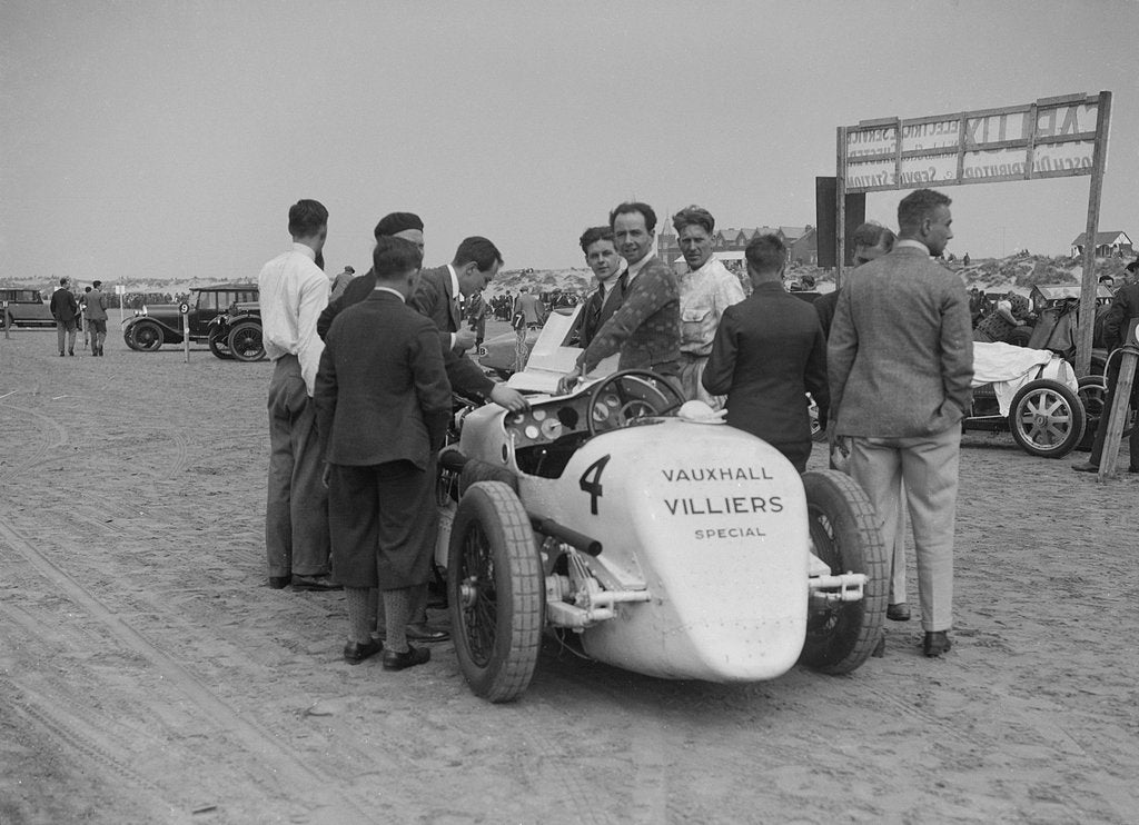 Detail of Raymond Mays' Vauxhall-Villiers at a sand racing event, c1930s by Bill Brunell