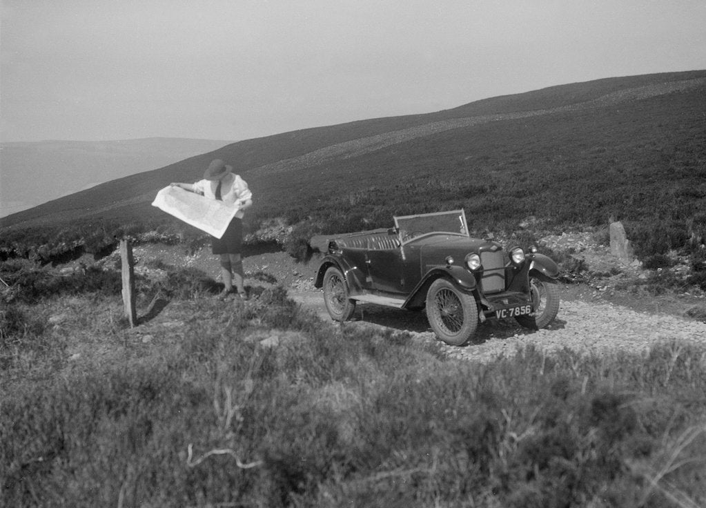 Detail of Kitty Brunell road testing a Riley 9 WD tourer, c1930 by Bill Brunell