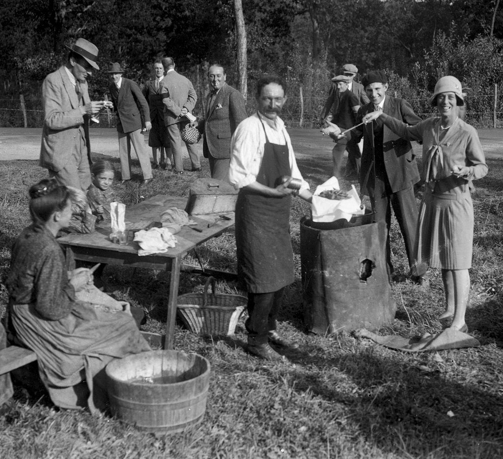 Detail of Picnic at Boulogne Motor Week, France, 1928 by Bill Brunell