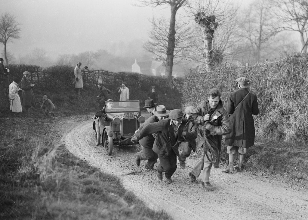 Detail of Austin Chummy of CWB Marshall getting a tow at the NWLMC London-Gloucester Trial, 1931 by Bill Brunell