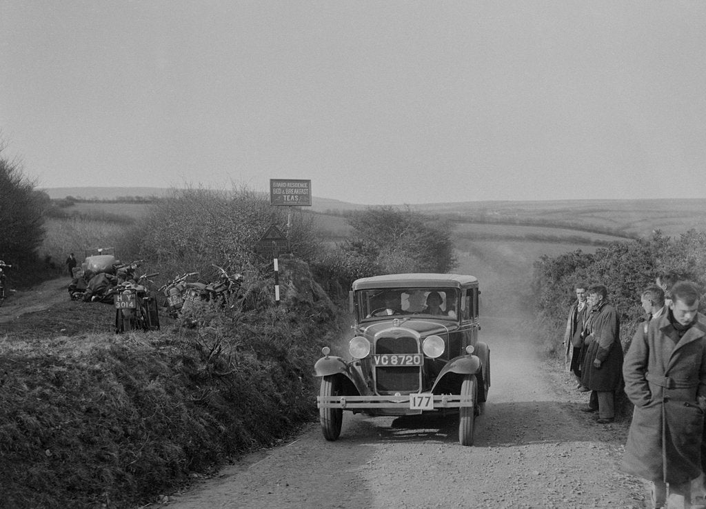 Detail of Ford Model A saloon of ASR Payne, MCC Lands End Trial, summit of Beggars Roost, Devon, 1933 by Bill Brunell