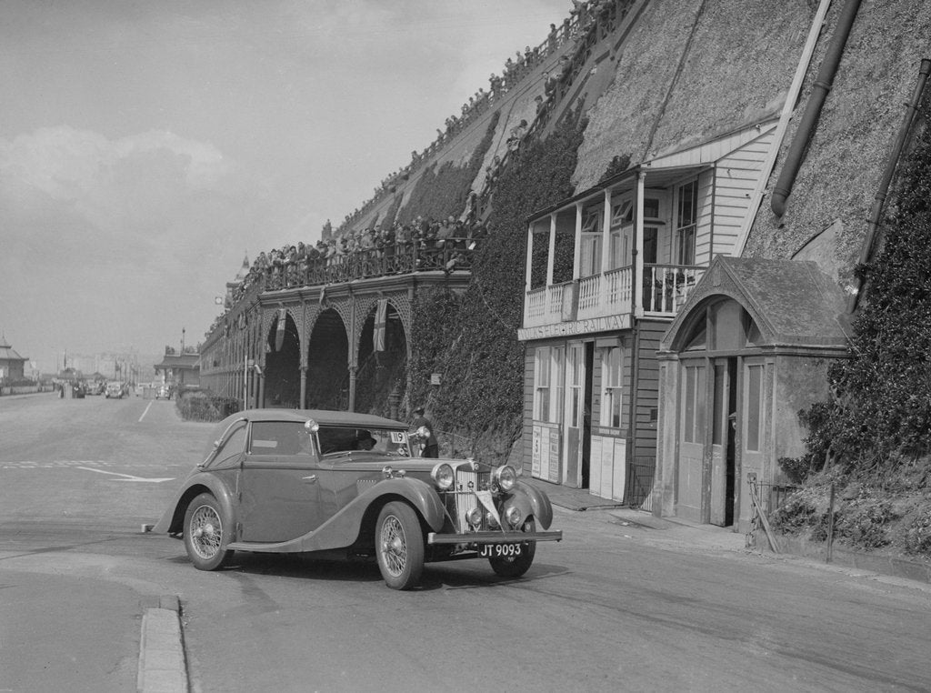 Detail of MG VA Tickford tourer of Lilian Roper competing in the RAC Rally, Madeira Drive, Brighton, 1939 by Bill Brunell