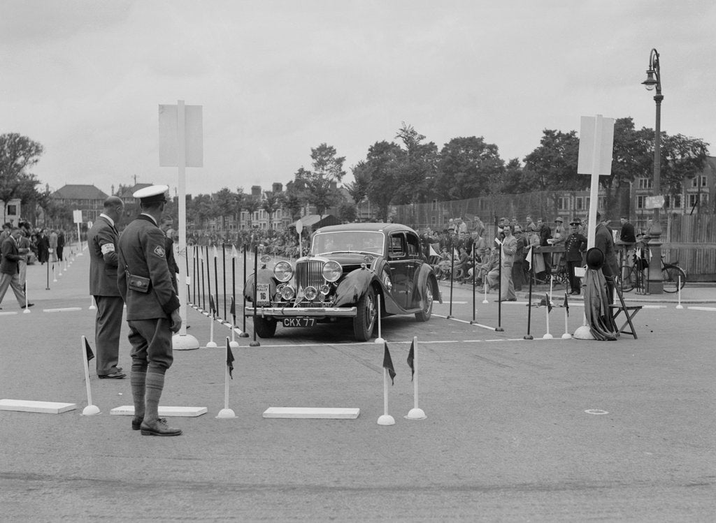Detail of Jaguar SS saloon of DS Hand competing in the South Wales Auto Club Welsh Rally, 1937 by Bill Brunell