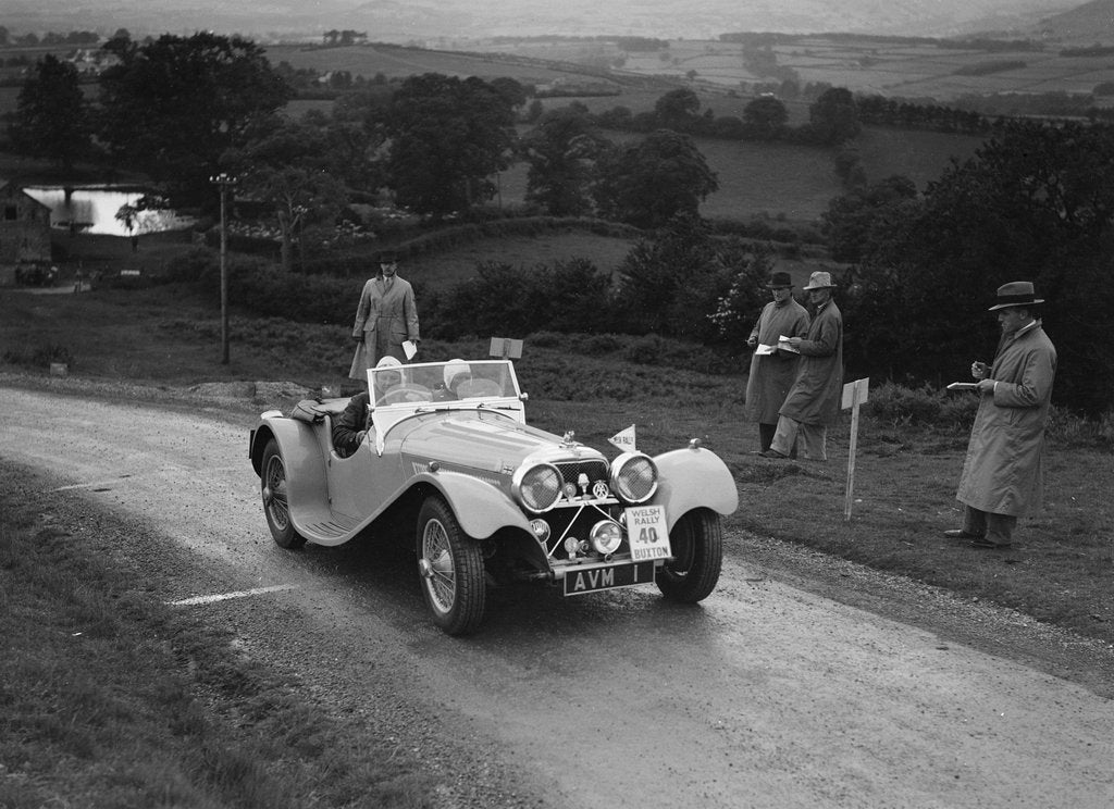 Detail of Jaguar SS 100 of Mrs V Hetherington competing in the South Wales Auto Club Welsh Rally, 1937 by Bill Brunell